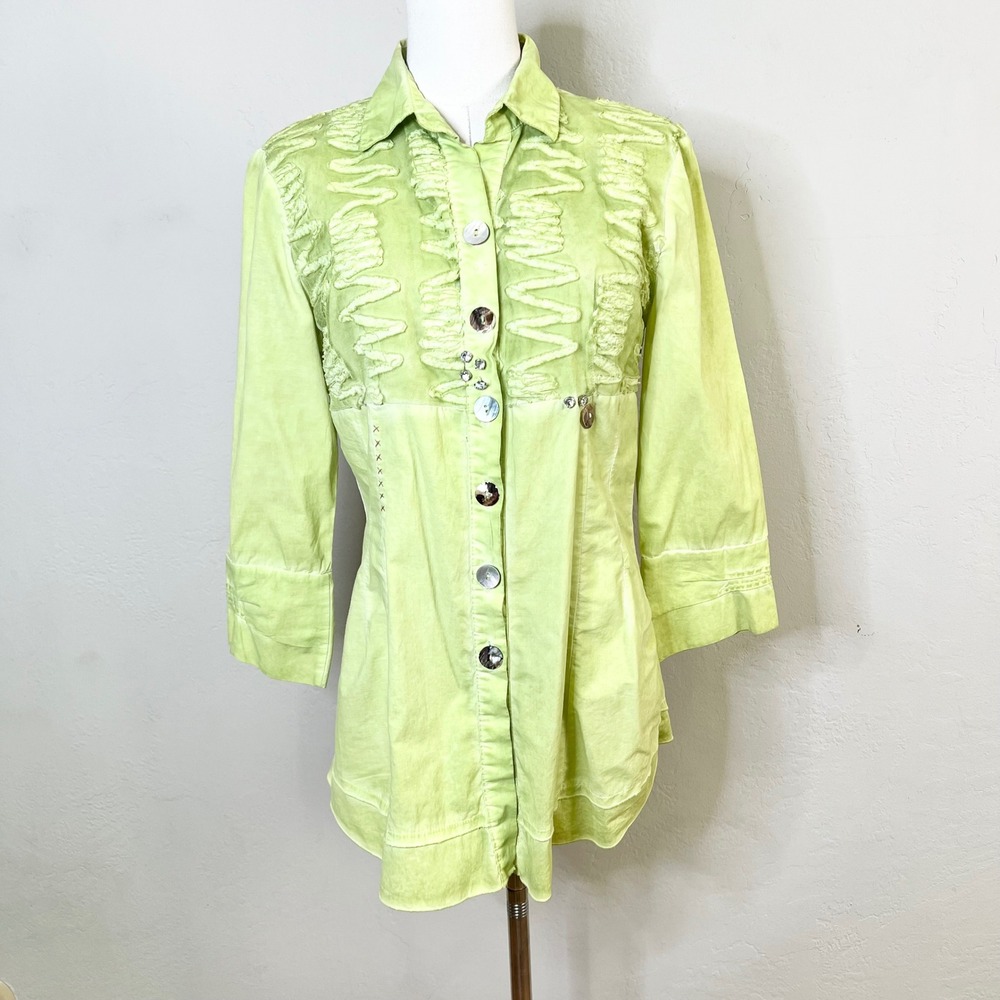 Elisa Cavaletti Lime Green Avant Garde Textured Button Front Tunic Shirt S?